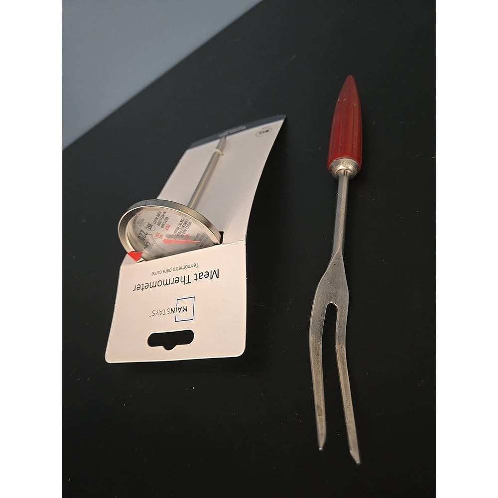 MAINSTAYS STAINLESS STEEL MEAT THERMOMETER & Androck Meat Fork 2 Prong Bakelite